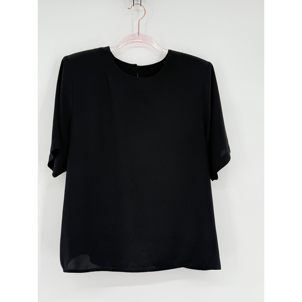 Vintage Contentions‎ Sz 14 Black Short Sleeve Sheath Top Women Shoulder Pads